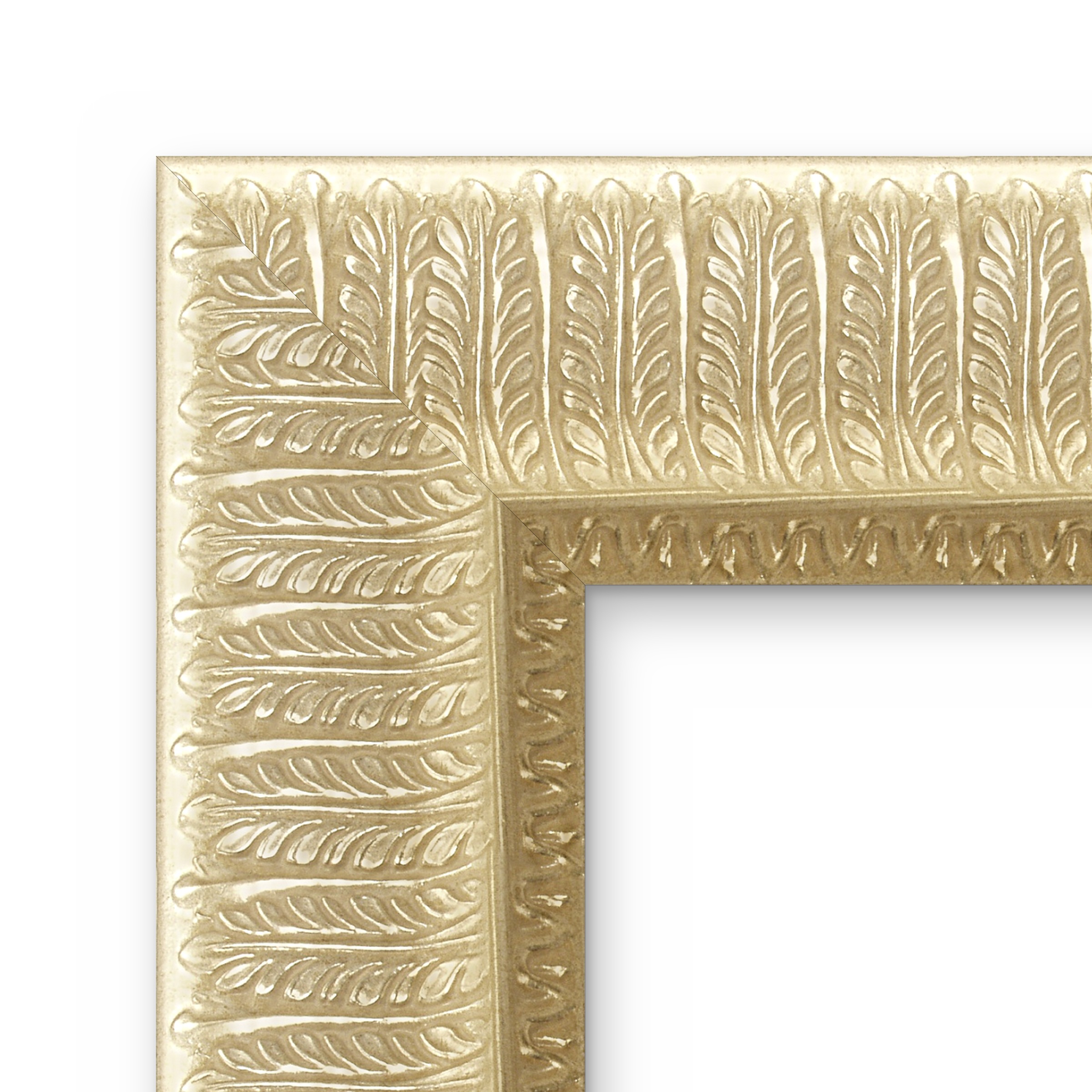 Detailansicht der Ecke des Barockrahmens Milano Silber – Ornament und Oberfläche aus der Nähe